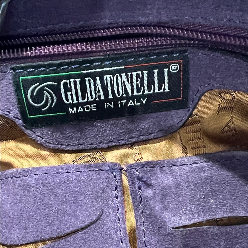Purple suede, Gilda Tonelli Shoulder Bag with black leather handles - Picture 3 of 8